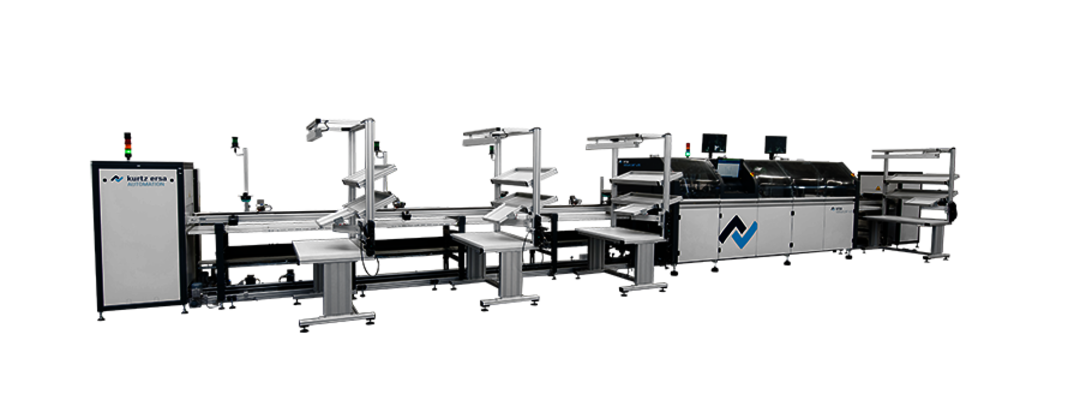 Assembly system in quadruple fleet, integrated on goods carrier circulation system from Kurtz Ersa Automation