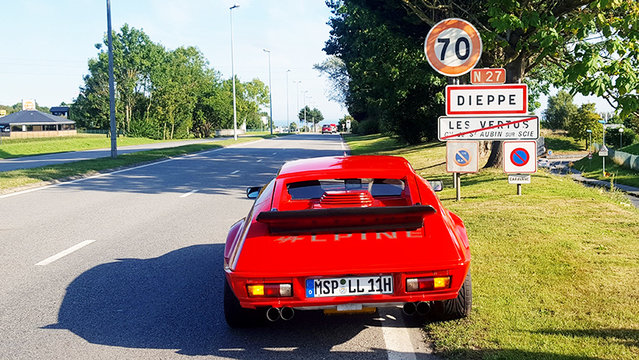 The Renault Alpine on the outskirts of Dieppe