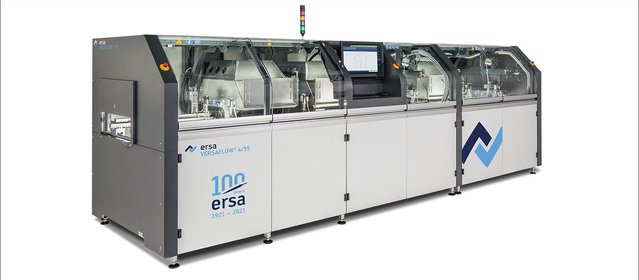 Ersa has been successfully building inline selective soldering systems since 1996. The VERSAFLOW selective soldering platform is a world leader; here is a model from the VERSAFLOW 4 series, which is particularly characterized by its unique flexibility