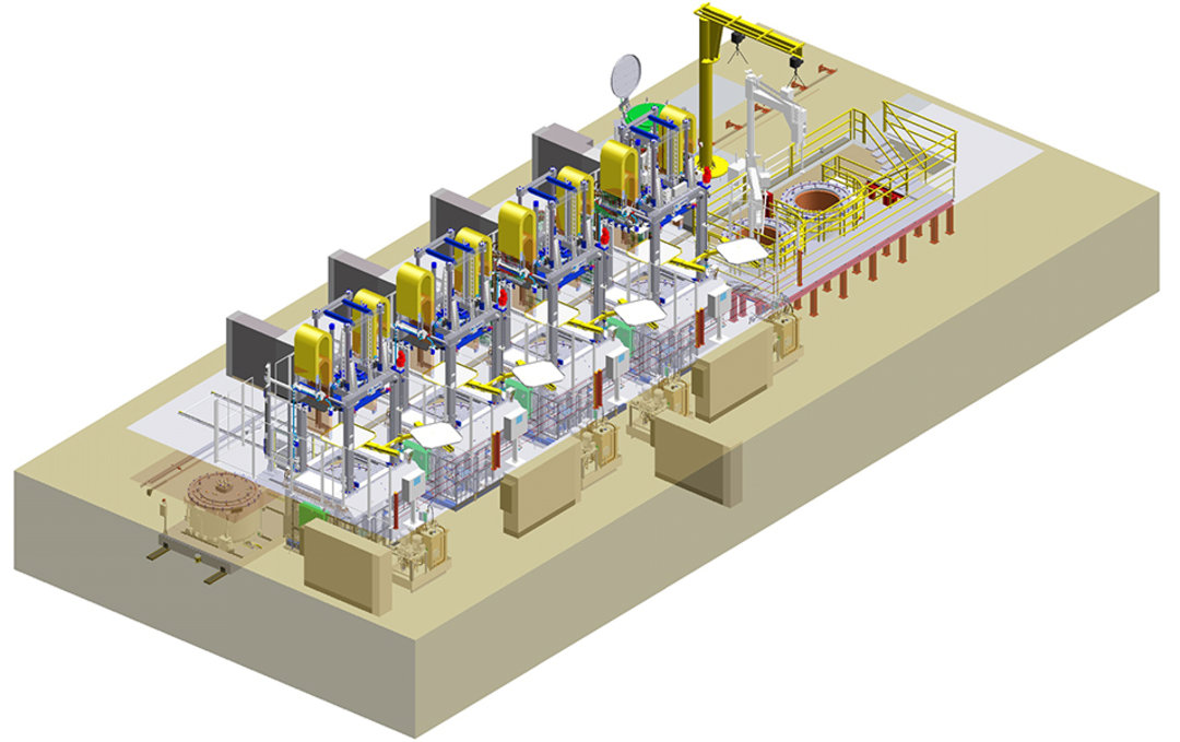 Layout of the Nemak casting line with four AL 18-16 FSC low-pressure casting machines Layout of the Nemak casting line with four AL 18-16 FSC low-pressure casting machines