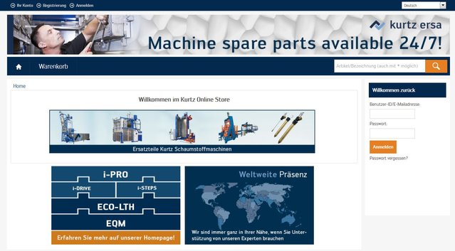 Kurtz Particle Foam Webshop with more than 6,000 parts, divided into machines and subassemblies
