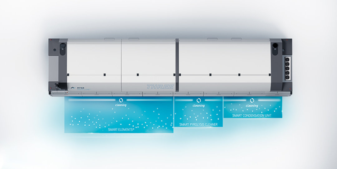Ersa HOTFLOW THREE with three-stage cleaning system for up to 12 weeks of continuous operation Ersa HOTFLOW THREE with three-stage cleaning system for up to twelve weeks of continuous operation