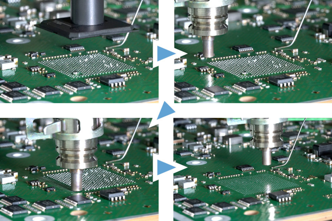 Lifting of a BGA – start and progress of solder extraction until complete removal