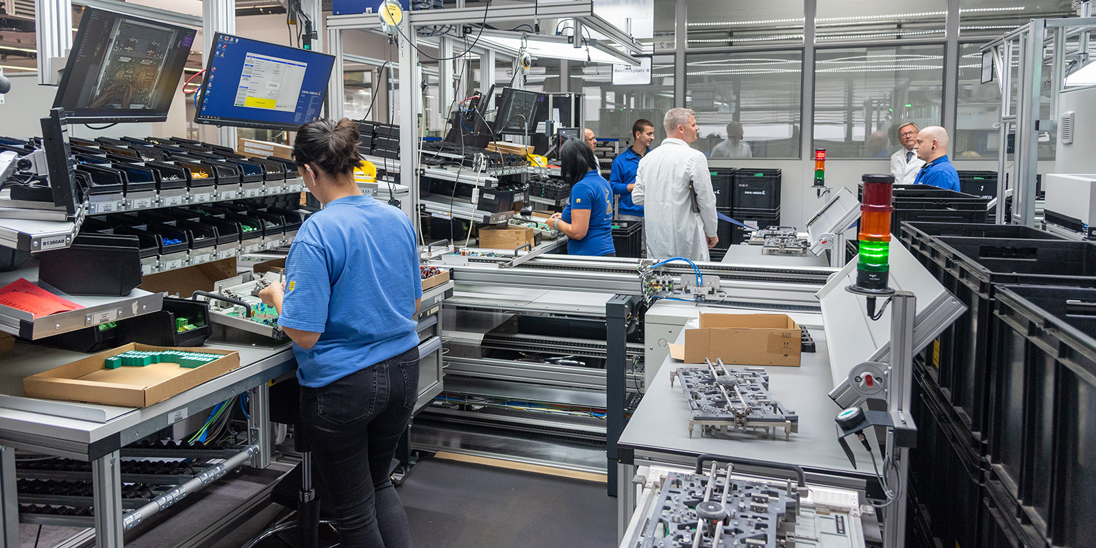 Automated 29-meter line at Ziehl-Abegg with eight assembly tables