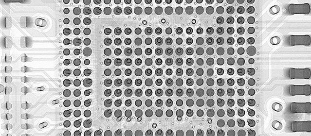 Picture 02: The X-ray image clearly shows a BGA with bridging and enlarged solder balls