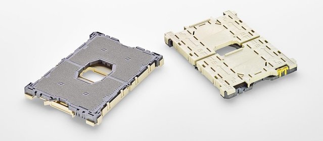 Picture 05: Designed for Intel CPU processors, the LGA 3647 land grid array socket with its two-part design counteracts deformation of the CPUs and ensures better coplanarity on the PCB Picture 05: Designed for Intel CPU processors, the LGA 3647 land grid array socket with its two-part design counteracts deformation of the CPUs and ensures better coplanarity on the PCB