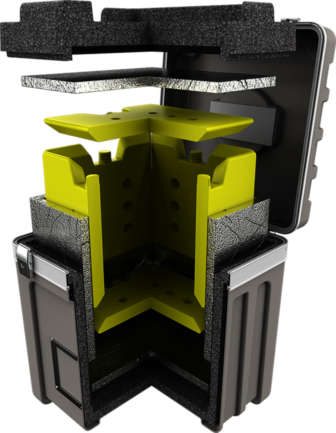 Multi-layer construction of the EPP box consisting of hard case, high-performance vacuum insulation panels (VIP) and six PCM batteries – ideal reusable solution even for extreme running times thanks to low cooling volume requirements
